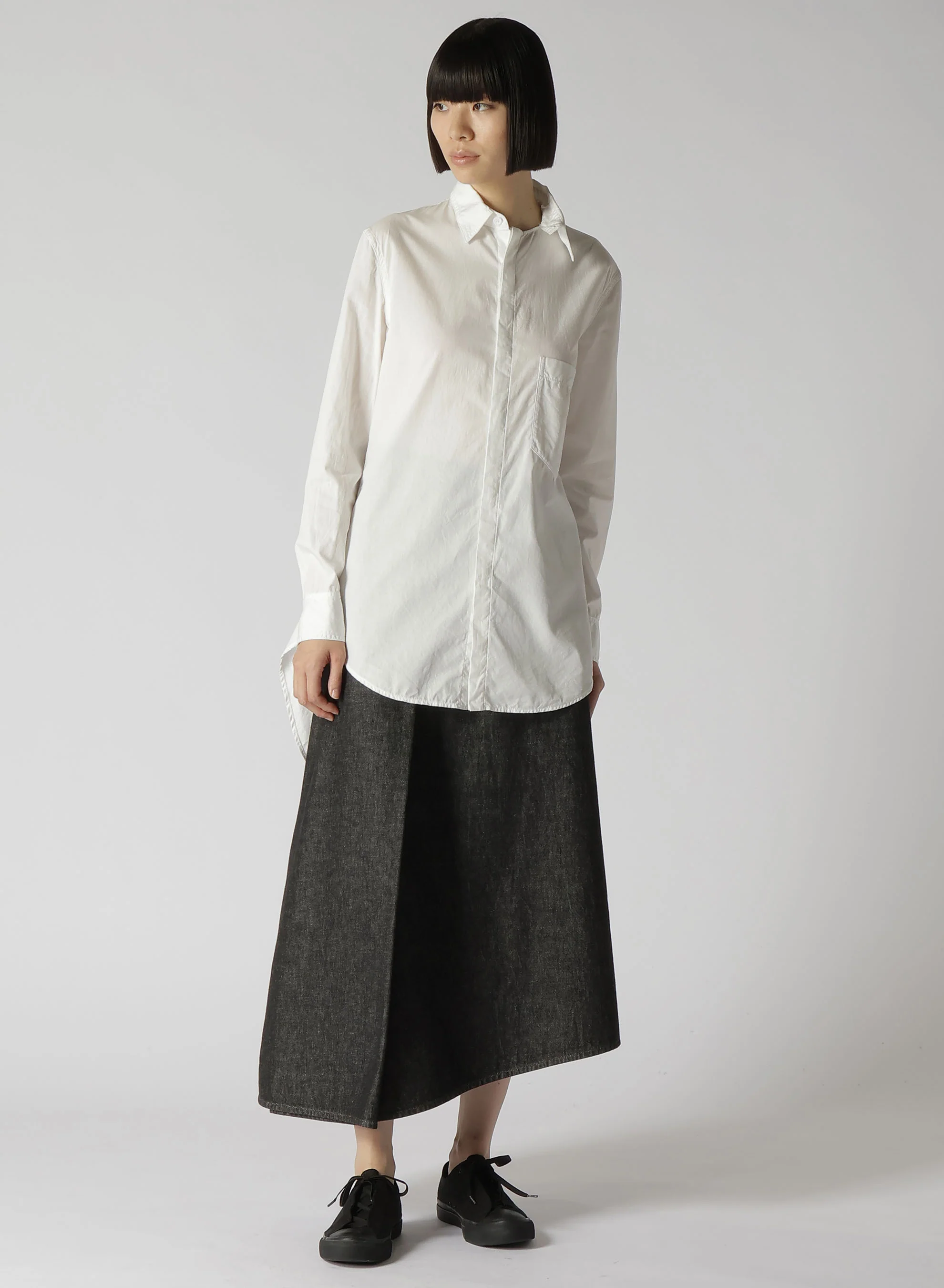 10OZ UNEVEN YARN DENIM CURVED WAIST SKIRT - Image 3