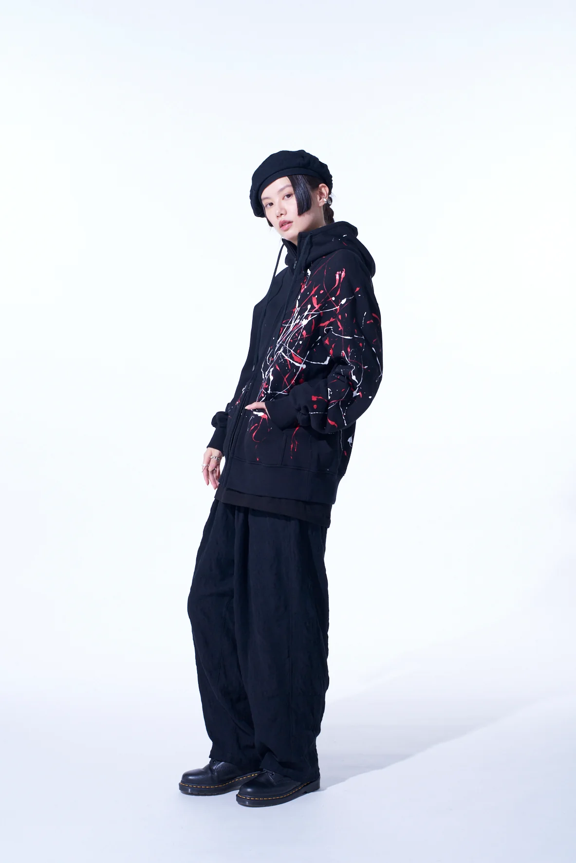 FRENCH TERRY SPLASH PAINTED ZIP-UP HOODIE RED - Image 6