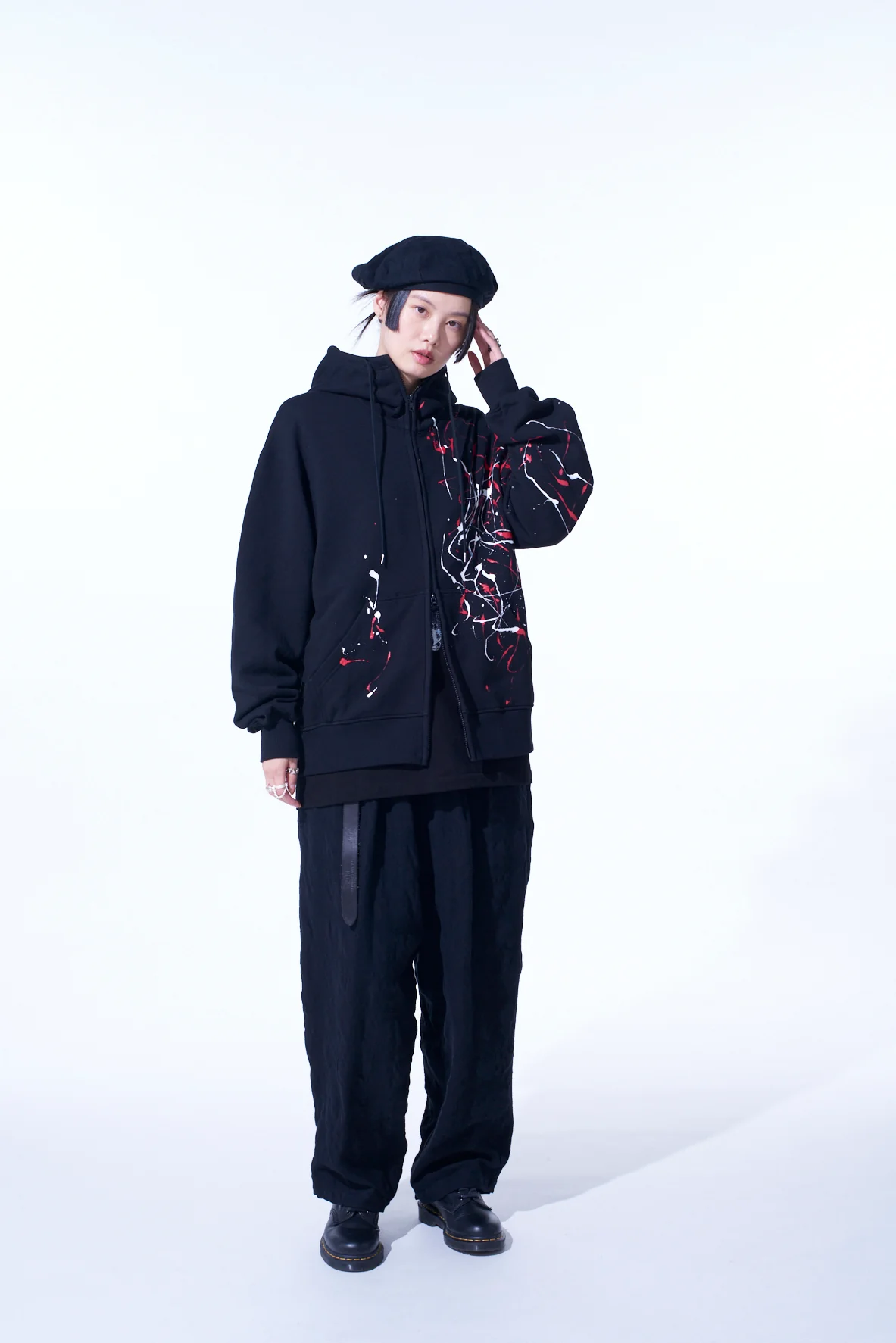 FRENCH TERRY SPLASH PAINTED ZIP-UP HOODIE RED - Image 8
